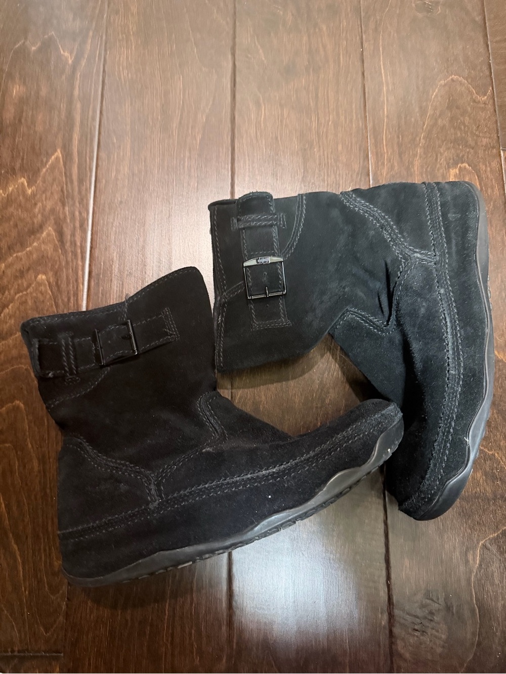 FitFlop Women's Black Suede Ankle Booties with Buckle Detail